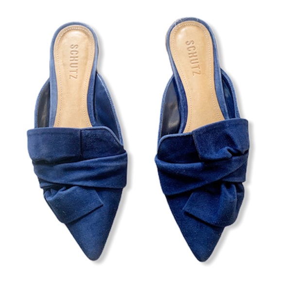 Schutz blue suede D'ana Knotted Loafer Mule - Picture 2 of 6